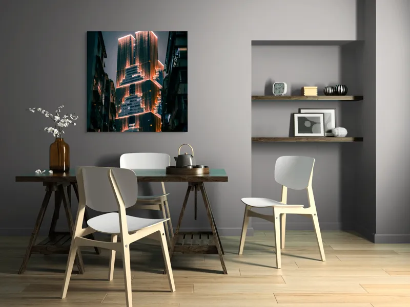 Skyscrapers luminate noaptea contrast urban, 100 x 100 cm – poza 6