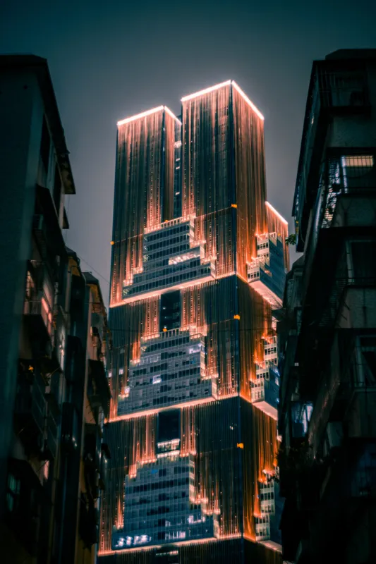Skyscrapers luminate noaptea contrast urban, 100 x 150 cm – poza 2