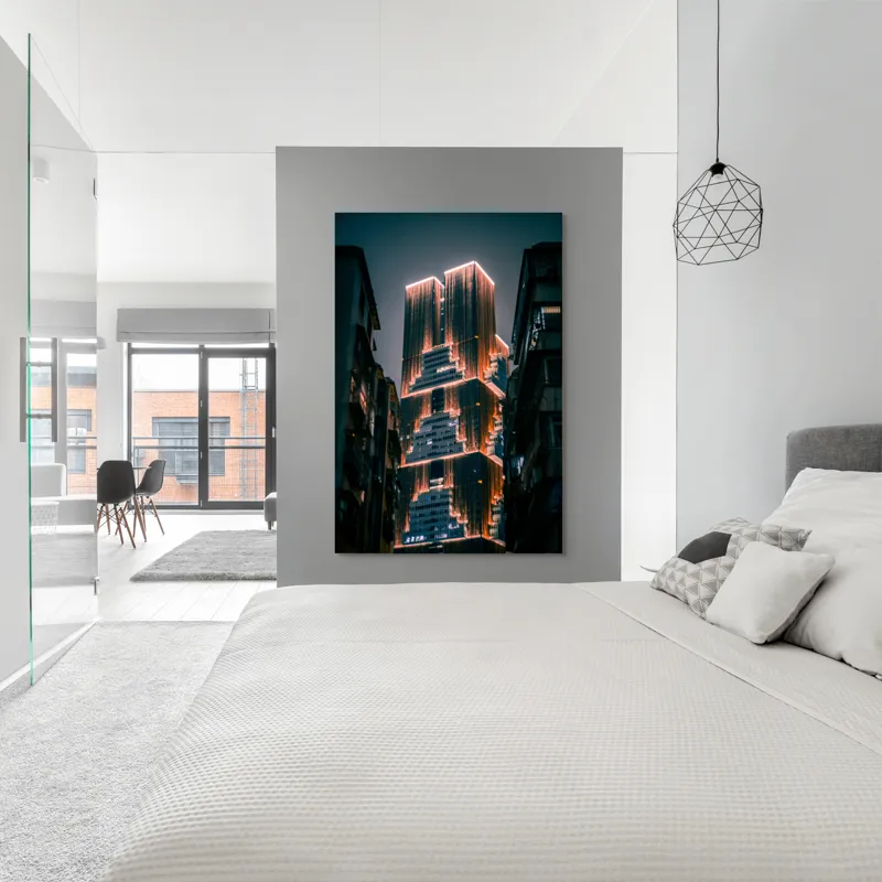 Skyscrapers luminate noaptea contrast urban, 100 x 150 cm – poza 5