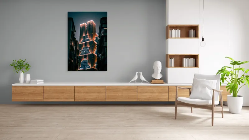 Skyscrapers luminate noaptea contrast urban, 100 x 150 cm – poza 8