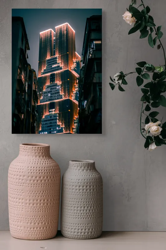Skyscrapers luminate noaptea contrast urban, 39 x 54 cm – poza 6