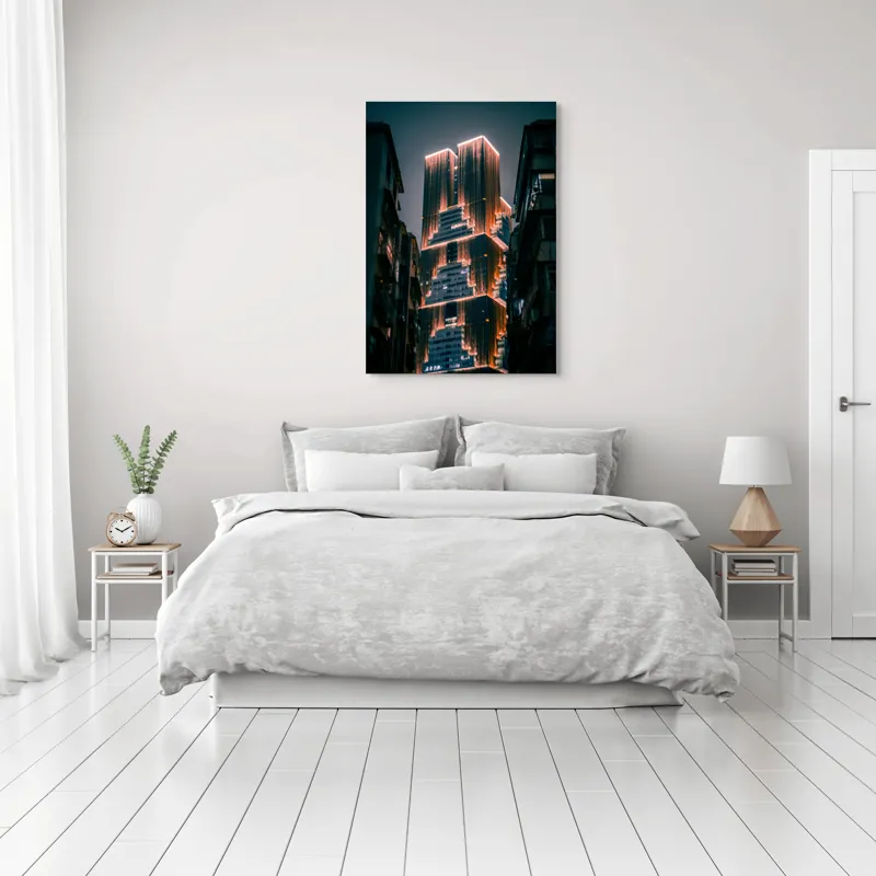 Skyscrapers luminate noaptea contrast urban, 70 x 100 cm – poza 3