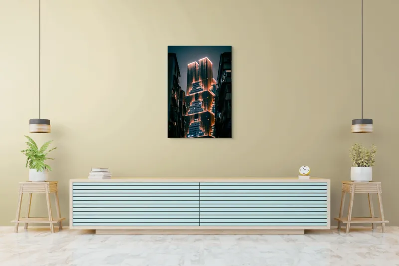 Skyscrapers luminate noaptea contrast urban, 70 x 100 cm – poza 5