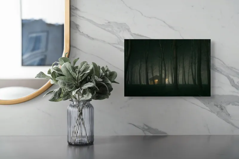 Cabana misterioasă în pădure luminată, 39 x 26 cm – poza 5