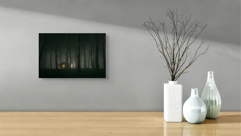Cabana misterioasă în pădure luminată, 39 x 26 cm – poza 8