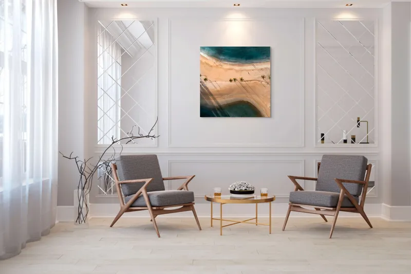 Ocean și palmieri pe plajă pustie, 100 x 100 cm – poza 7