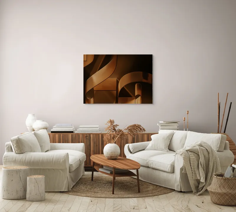 Tablou Canvas, "Metamorfoza elementelor curbilinii în bronz", Forme, Eleganță, Curbe, Întuneric, Reflexie, 100 x 70 cm – poza 3