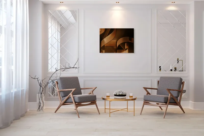 Tablou Canvas, "Metamorfoza elementelor curbilinii în bronz", Forme, Eleganță, Curbe, Întuneric, Reflexie, 100 x 70 cm – poza 5