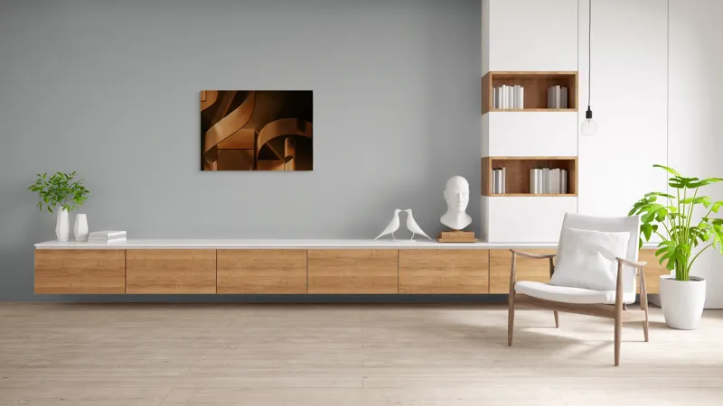 Tablou Canvas, "Metamorfoza elementelor curbilinii în bronz", Forme, Eleganță, Curbe, Întuneric, Reflexie, 100 x 70 cm – poza 6