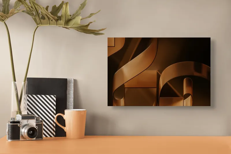 Tablou Canvas, "Metamorfoza elementelor curbilinii în bronz", Forme, Eleganță, Curbe, Întuneric, Reflexie, 39 x 26 cm – poza 3