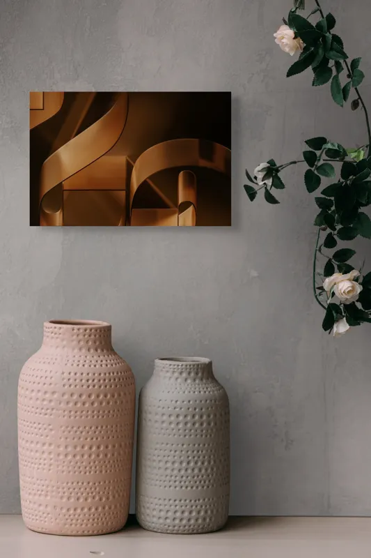 Tablou Canvas, "Metamorfoza elementelor curbilinii în bronz", Forme, Eleganță, Curbe, Întuneric, Reflexie, 39 x 26 cm – poza 4