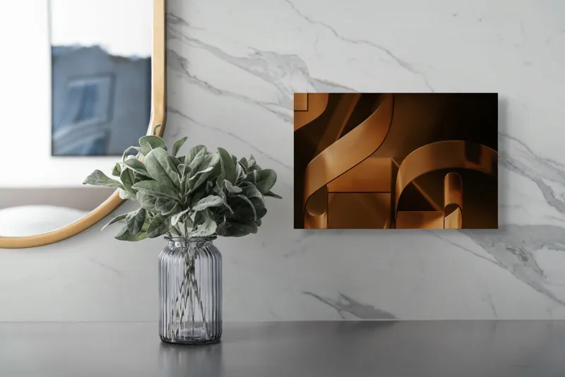 Tablou Canvas, "Metamorfoza elementelor curbilinii în bronz", Forme, Eleganță, Curbe, Întuneric, Reflexie, 39 x 26 cm – poza 5