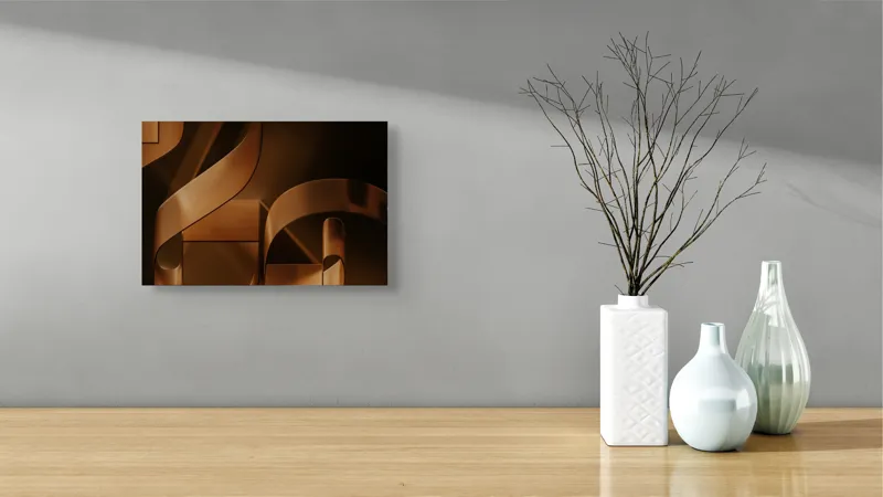 Tablou Canvas, "Metamorfoza elementelor curbilinii în bronz", Forme, Eleganță, Curbe, Întuneric, Reflexie, 39 x 26 cm – poza 8