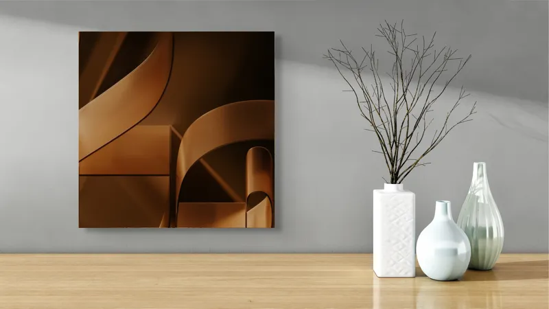 Tablou Canvas, "Metamorfoza elementelor curbilinii în bronz", Forme, Eleganță, Curbe, Întuneric, Reflexie, 50 x 50 cm – poza 3
