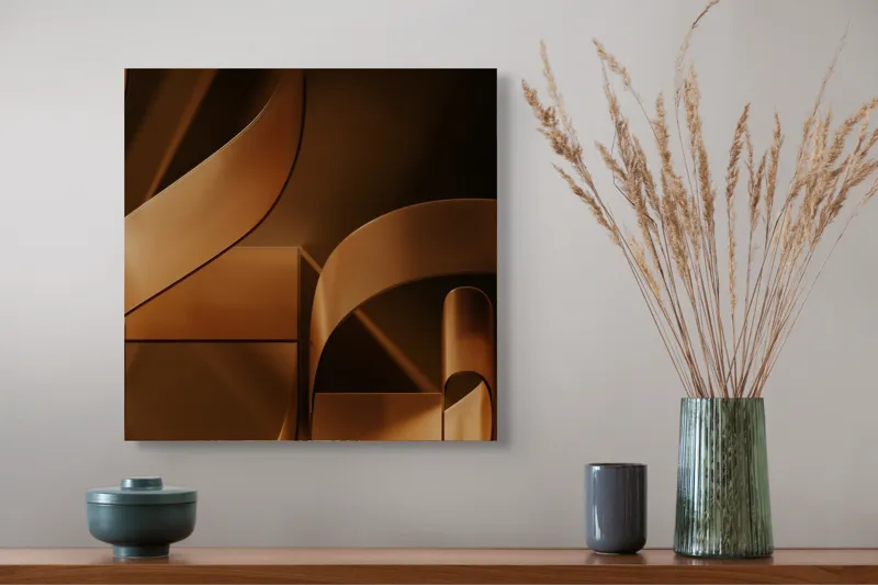 Tablou Canvas, "Metamorfoza elementelor curbilinii în bronz", Forme, Eleganță, Curbe, Întuneric, Reflexie, 50 x 50 cm – poza 4
