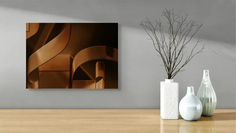 Tablou Canvas, "Metamorfoza elementelor curbilinii în bronz", Forme, Eleganță, Curbe, Întuneric, Reflexie, 54 x 39 cm – poza 3
