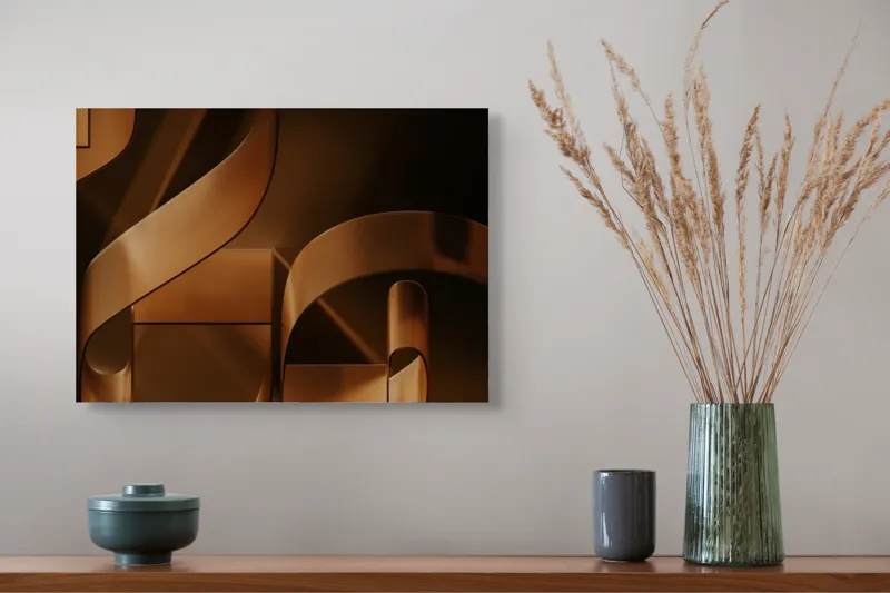 Tablou Canvas, "Metamorfoza elementelor curbilinii în bronz", Forme, Eleganță, Curbe, Întuneric, Reflexie, 54 x 39 cm – poza 4