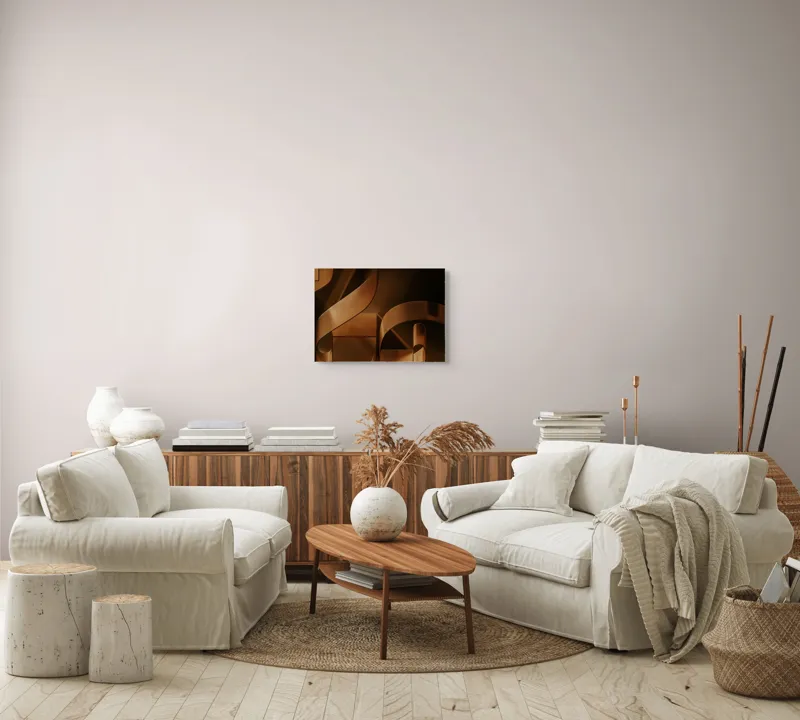 Tablou Canvas, "Metamorfoza elementelor curbilinii în bronz", Forme, Eleganță, Curbe, Întuneric, Reflexie, 54 x 39 cm – poza 5
