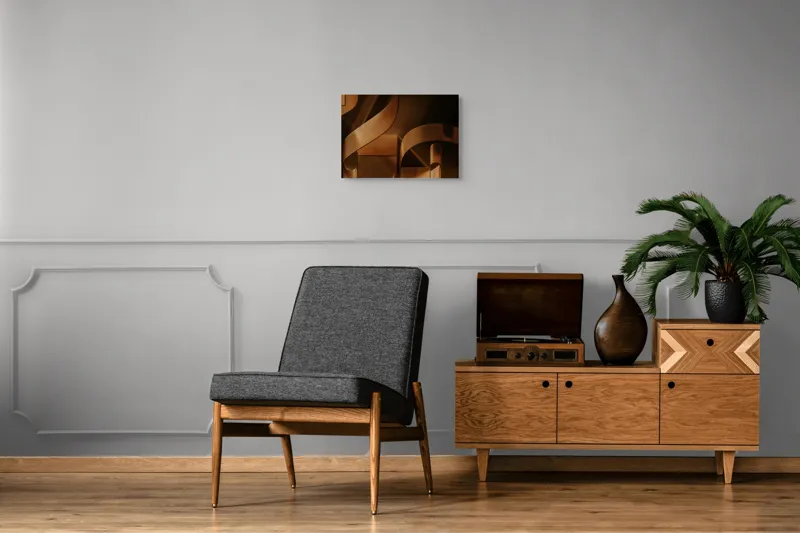 Tablou Canvas, "Metamorfoza elementelor curbilinii în bronz", Forme, Eleganță, Curbe, Întuneric, Reflexie, 54 x 39 cm – poza 7