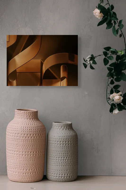 Tablou Canvas, "Metamorfoza elementelor curbilinii în bronz", Forme, Eleganță, Curbe, Întuneric, Reflexie, 54 x 39 cm – poza 8