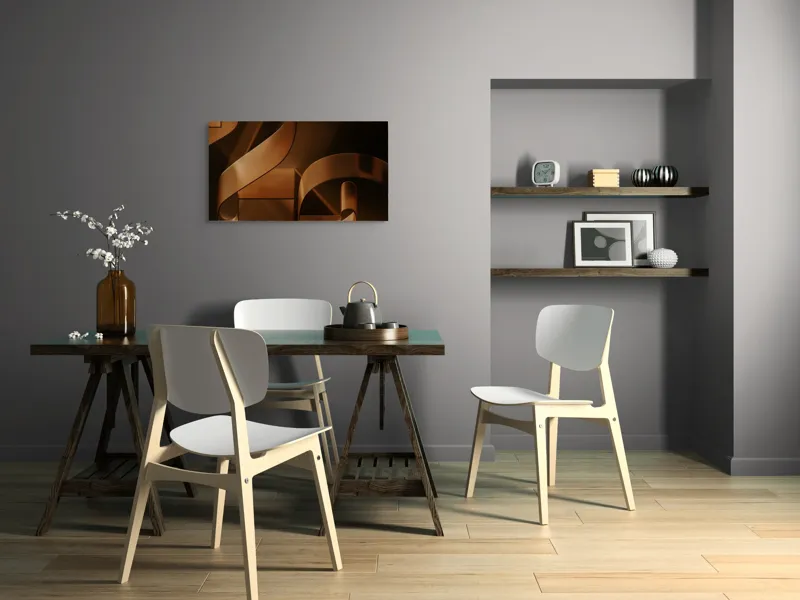 Tablou Canvas, "Metamorfoza elementelor curbilinii în bronz", Forme, Eleganță, Curbe, Întuneric, Reflexie, 90 x 50 cm – poza 3