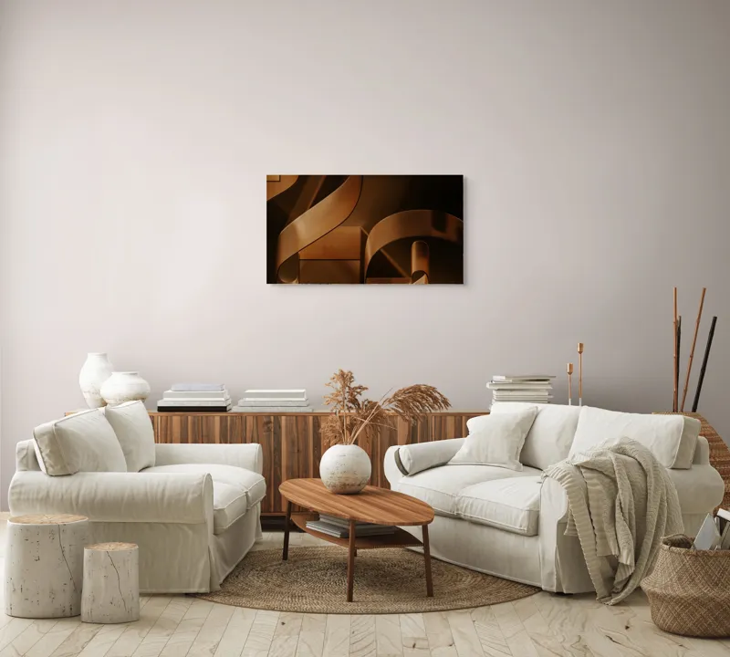 Tablou Canvas, "Metamorfoza elementelor curbilinii în bronz", Forme, Eleganță, Curbe, Întuneric, Reflexie, 90 x 50 cm – poza 4