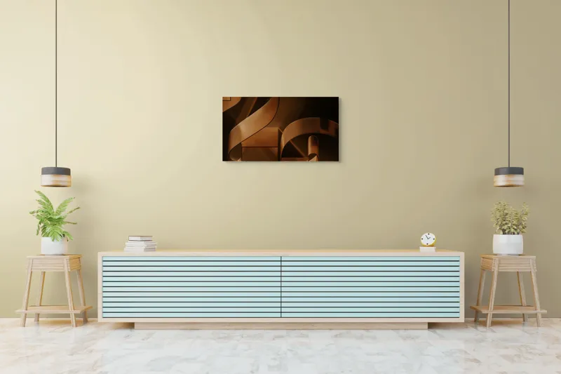 Tablou Canvas, "Metamorfoza elementelor curbilinii în bronz", Forme, Eleganță, Curbe, Întuneric, Reflexie, 90 x 50 cm – poza 5