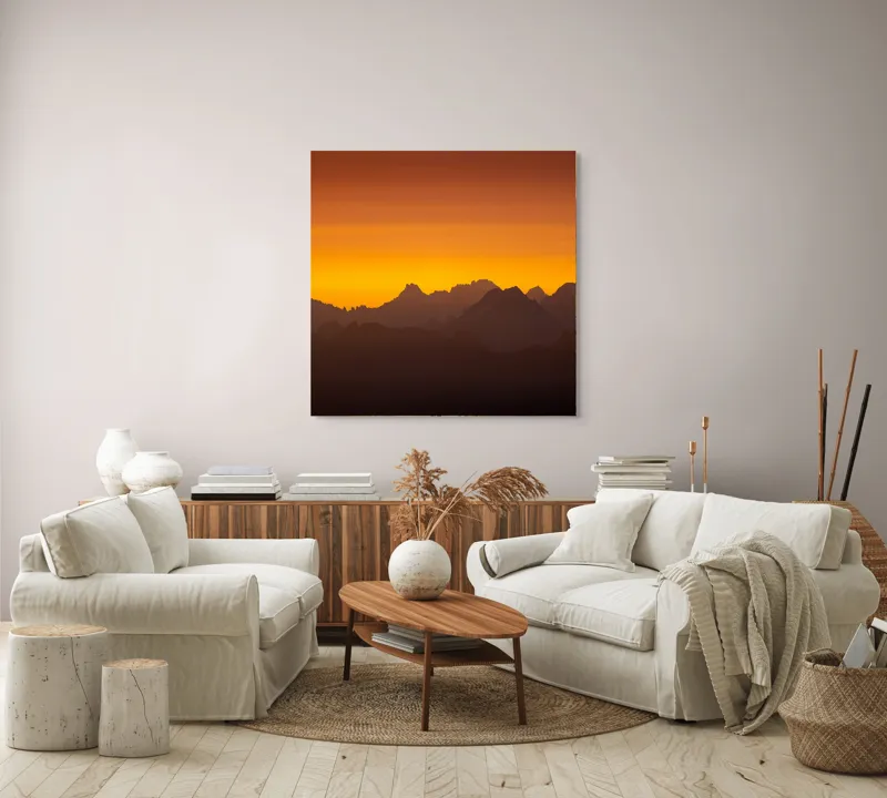 Peisaj montan la apus aurie, 100 x 100 cm – poza 3