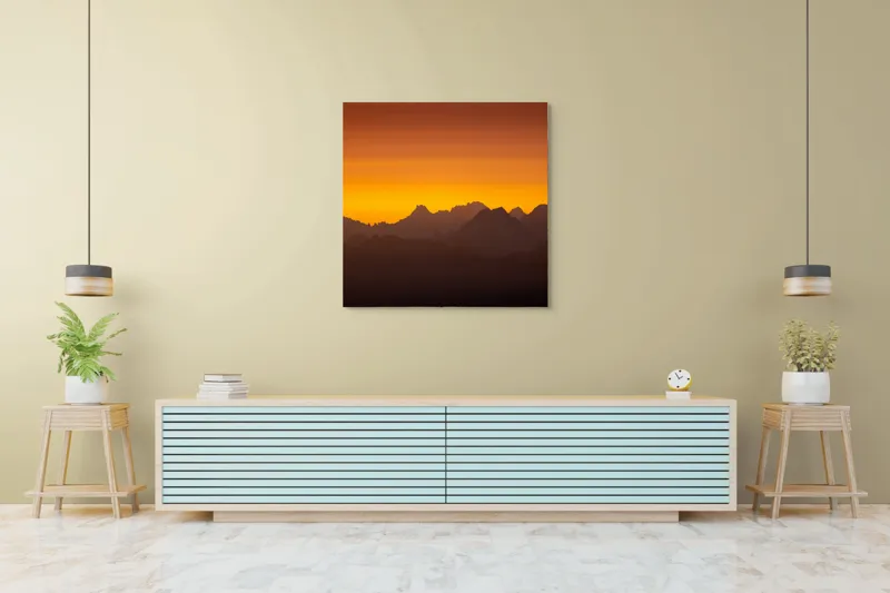 Peisaj montan la apus aurie, 100 x 100 cm – poza 5