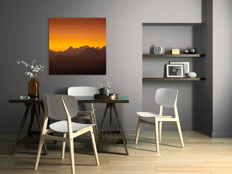 Peisaj montan la apus aurie, 100 x 100 cm – poza 6