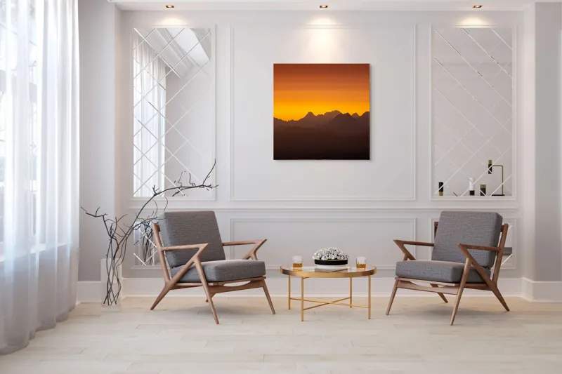 Peisaj montan la apus aurie, 100 x 100 cm – poza 7