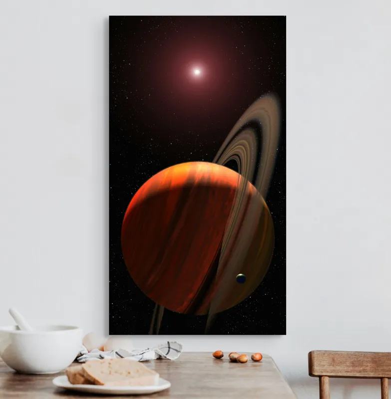 Tablou Canvas cu Planetă și Stele în Nuanțe de Orange, 50 x 90 cm – poza 3