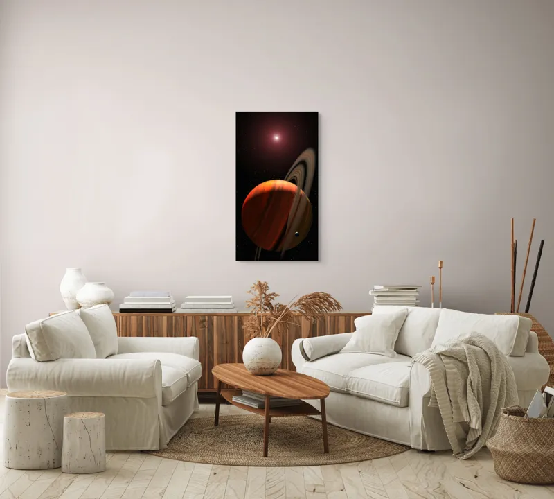 Tablou Canvas cu Planetă și Stele în Nuanțe de Orange, 50 x 90 cm – poza 7