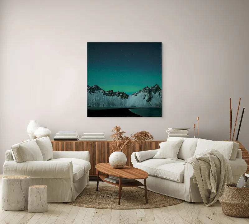 Tablou Canvas Aurora Boreală peste Munți înzăpeziți, 100 x 100 cm – poza 3