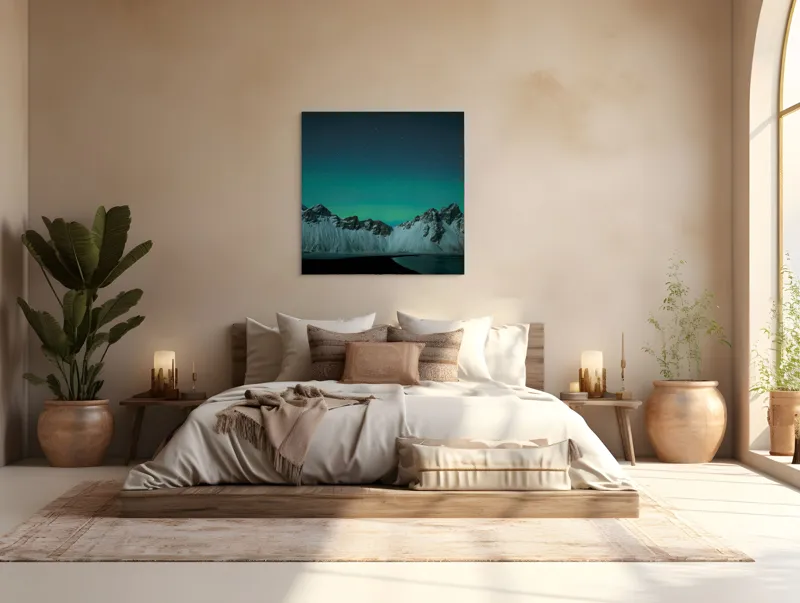 Tablou Canvas Aurora Boreală peste Munți înzăpeziți, 100 x 100 cm – poza 4