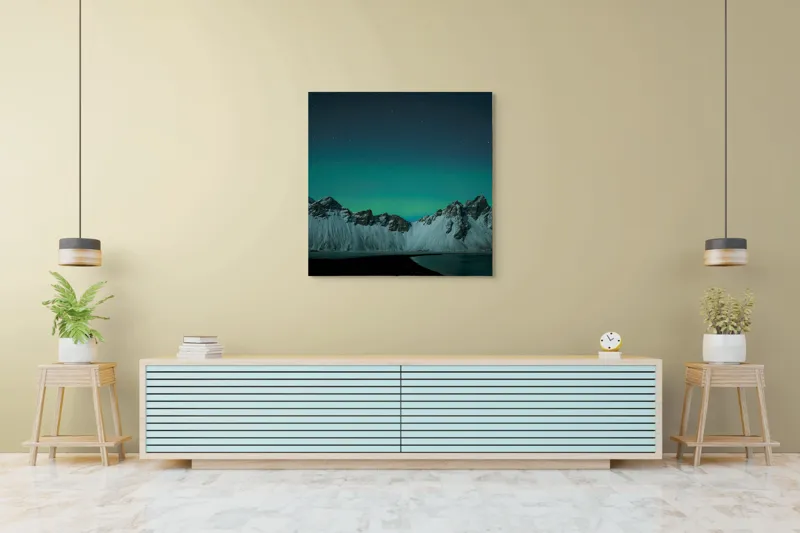 Tablou Canvas Aurora Boreală peste Munți înzăpeziți, 100 x 100 cm – poza 5