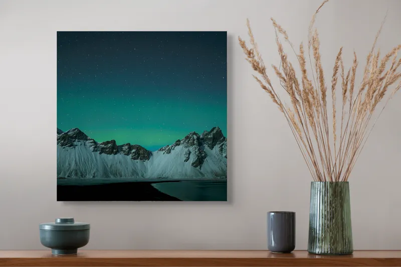 Tablou Canvas Aurora Boreală peste Munți înzăpeziți, 50 x 50 cm – poza 4