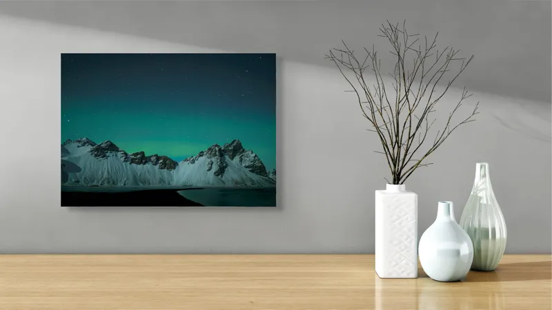 Tablou Canvas Aurora Boreală peste Munți înzăpeziți, 54 x 39 cm – poza 3