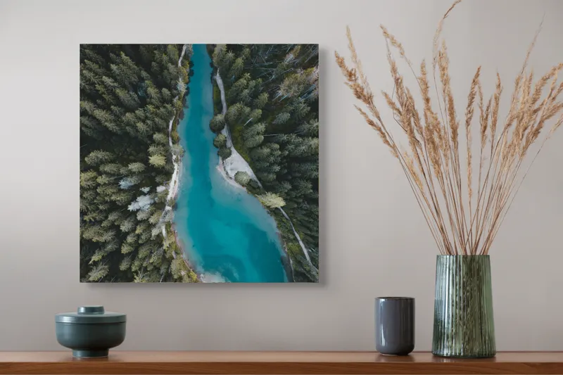 Peisaj râu pădure albastru verde, 50 x 50 cm – poza 4
