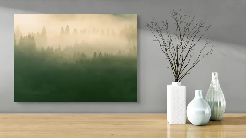 Tablou Canvas Pădure Încețoșată Verde și Galben, 70 x 50 cm – poza 3