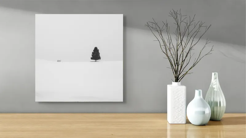 Tablou Canvas Peisaj de Iarnă Alb-Negru Minimalist, 50 x 50 cm – poza 3