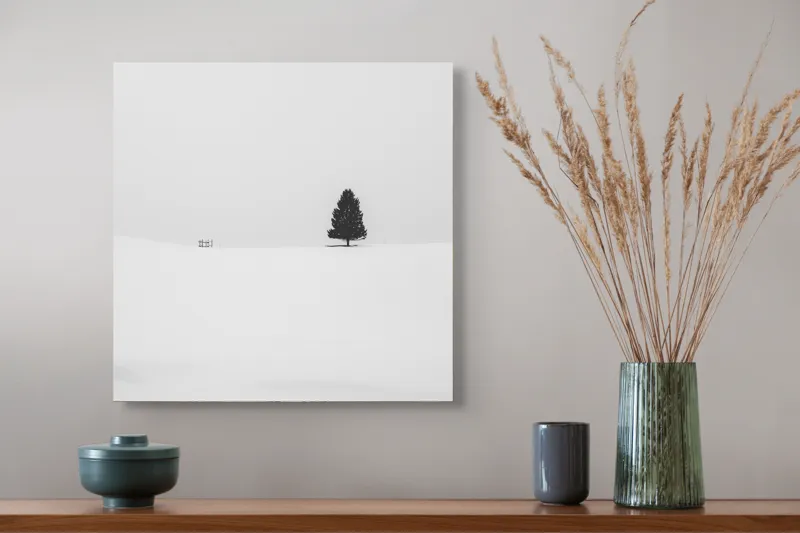 Tablou Canvas Peisaj de Iarnă Alb-Negru Minimalist, 50 x 50 cm – poza 4