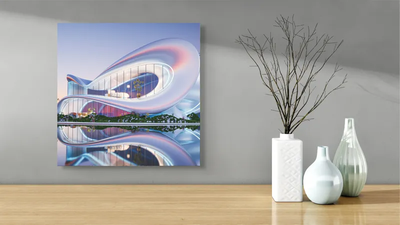 Tablou Canvas Modern clădire futuristă argintiu decor, 50 x 50 cm