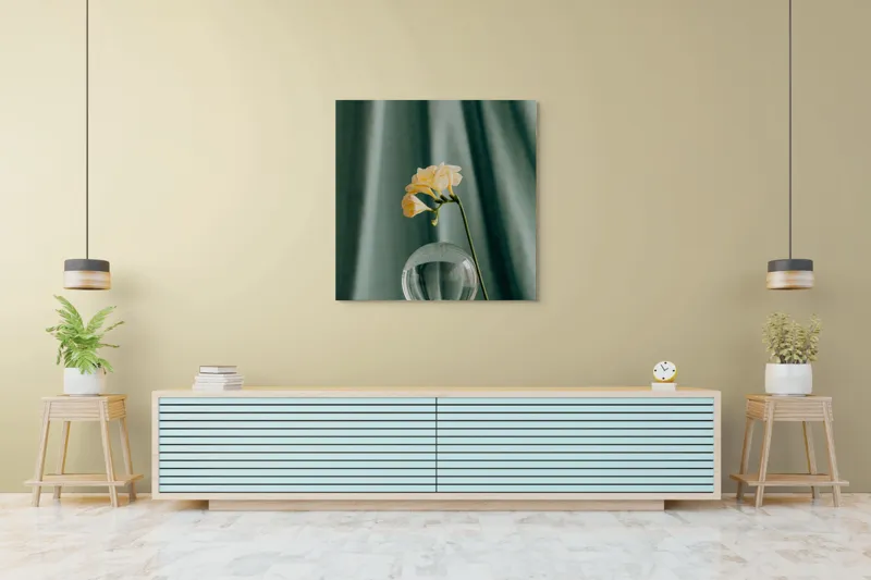 Tablou Canvas, "Floare delicată în armonie verde", Floare, Glob, Transparent, Delicat, Textură, Verde, Curbe, Blând., 100 x 100 cm – poza 5