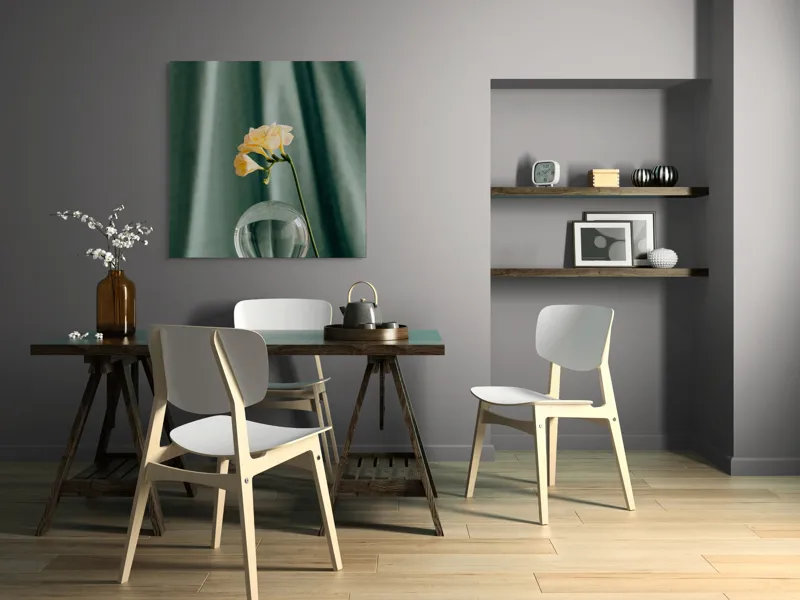 Tablou Canvas, "Floare delicată în armonie verde", Floare, Glob, Transparent, Delicat, Textură, Verde, Curbe, Blând., 100 x 100 cm – poza 6