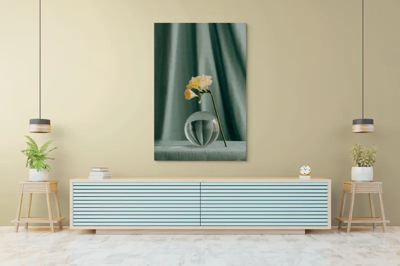 Tablou Canvas, "Floare delicată în armonie verde", Floare, Glob, Transparent, Delicat, Textură, Verde, Curbe, Blând., 100 x 150 cm – poza 4