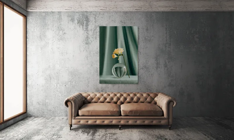 Tablou Canvas, "Floare delicată în armonie verde", Floare, Glob, Transparent, Delicat, Textură, Verde, Curbe, Blând., 100 x 150 cm – poza 6