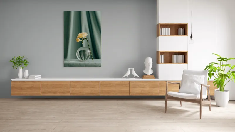 Tablou Canvas, "Floare delicată în armonie verde", Floare, Glob, Transparent, Delicat, Textură, Verde, Curbe, Blând., 100 x 150 cm – poza 8