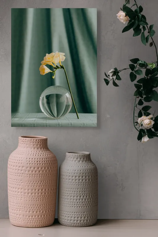 Tablou Canvas, "Floare delicată în armonie verde", Floare, Glob, Transparent, Delicat, Textură, Verde, Curbe, Blând., 39 x 54 cm – poza 6