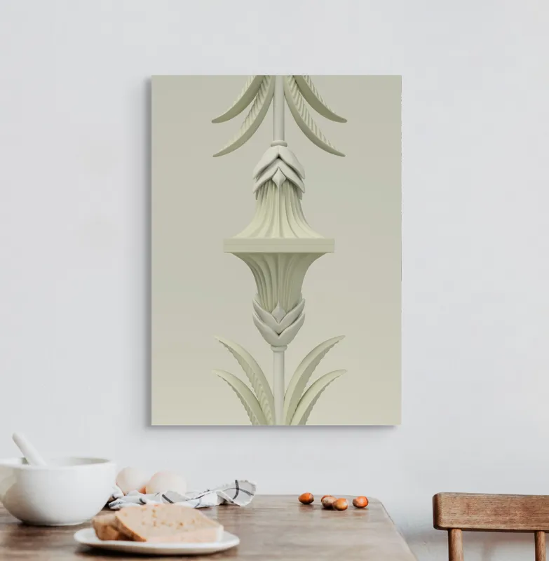 Tablou Canvas Sculptural cu Motive Florale în Nuanțe de Bej, 50 x 70 cm